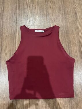 ReoRia Maroon Sleeveless Cropped High-Neck Top